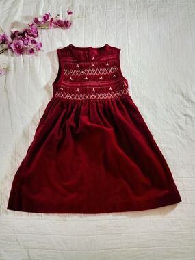 & Other Stories Burgundy Velvet Smocked Dress